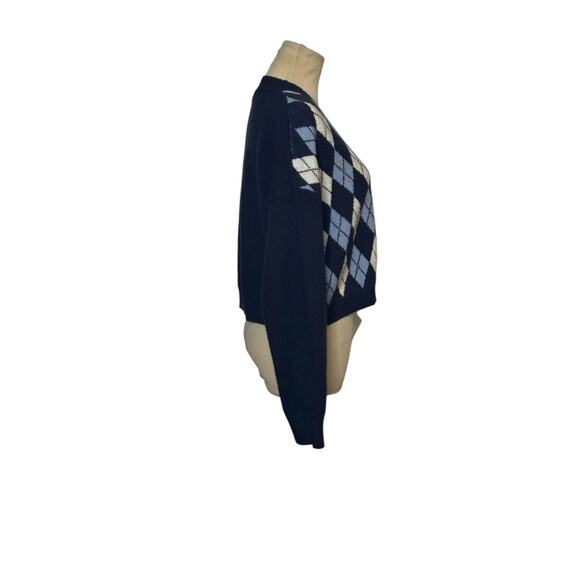 Witty Fox Blue & White Argyle V-Neck Buttoned Cardigan Size Large - Picture 2 of 14